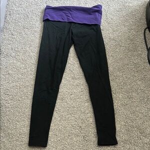 PINK Victoria's Secret Black Leggings with Purple Waistband